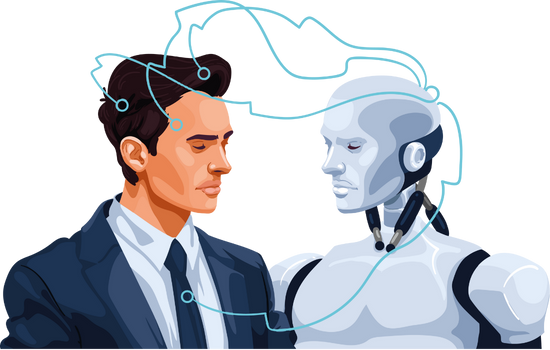 graphic of man beside a robot